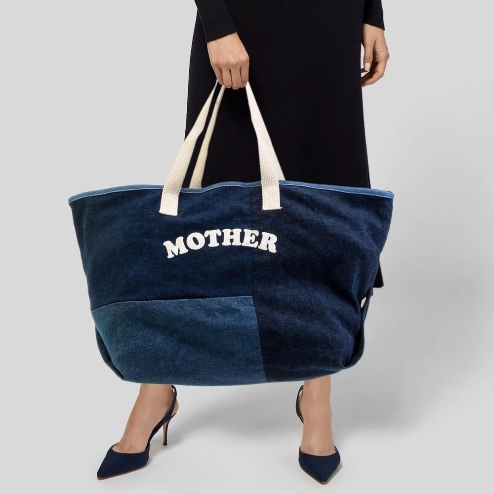 MOTHER denim tote bag patchwork recycled dark wash jeans mothers day